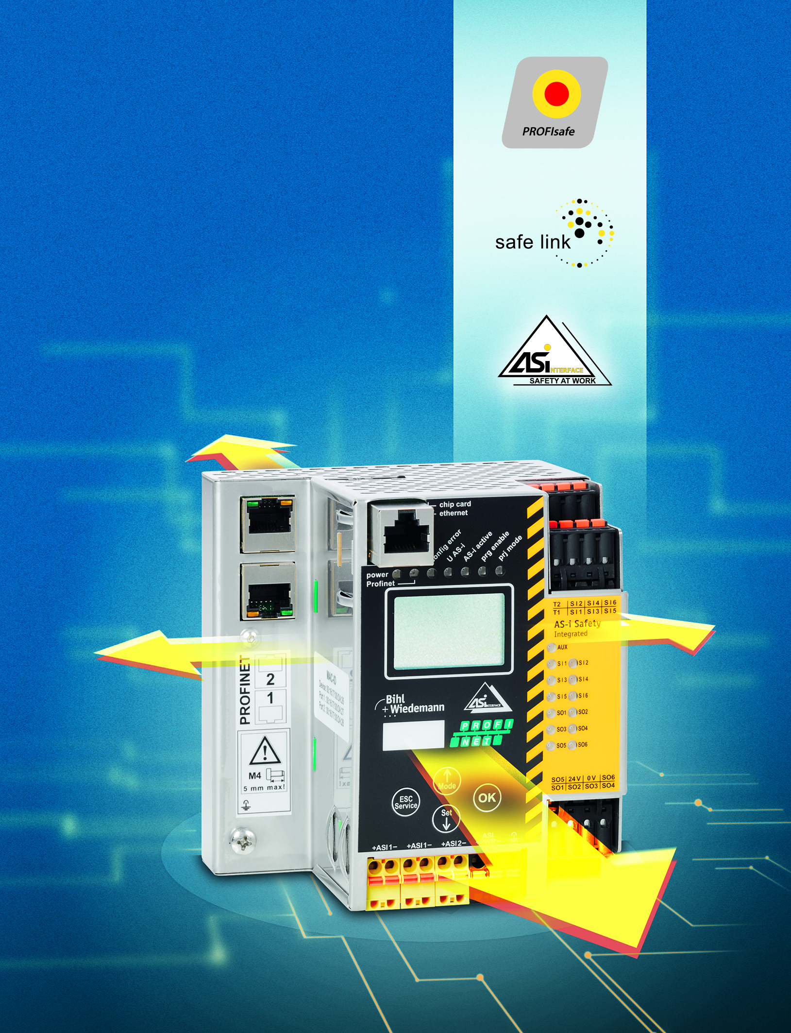 AS-i-Safety-Gateway für Profisafe über Profinet mit Safe Link von Bihl+Wiedemann