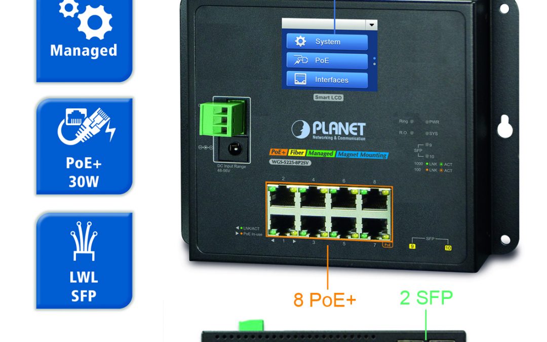 Administrierbarer PoE+-Switch 
mit integriertem Display