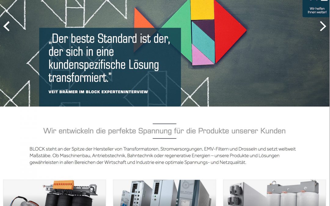 Neue Onlinepräsenz von Block Transformatoren-Elektronik GmbH