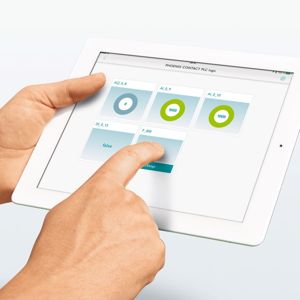  Monitoring ist per iPad über Bluetooth und die PLC-logic-App möglich.
