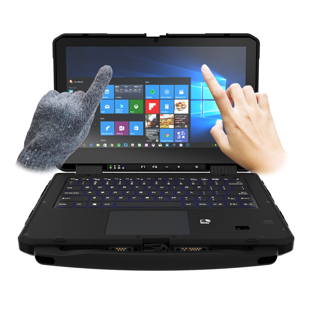 Die Empfindlichkeit des 10-Punkt-Multi-Touch-Displays lässt sich bei Bedarf zwischen den Modi Finger-, Handschuh-, Stift- und Regenbedienung umschalten.