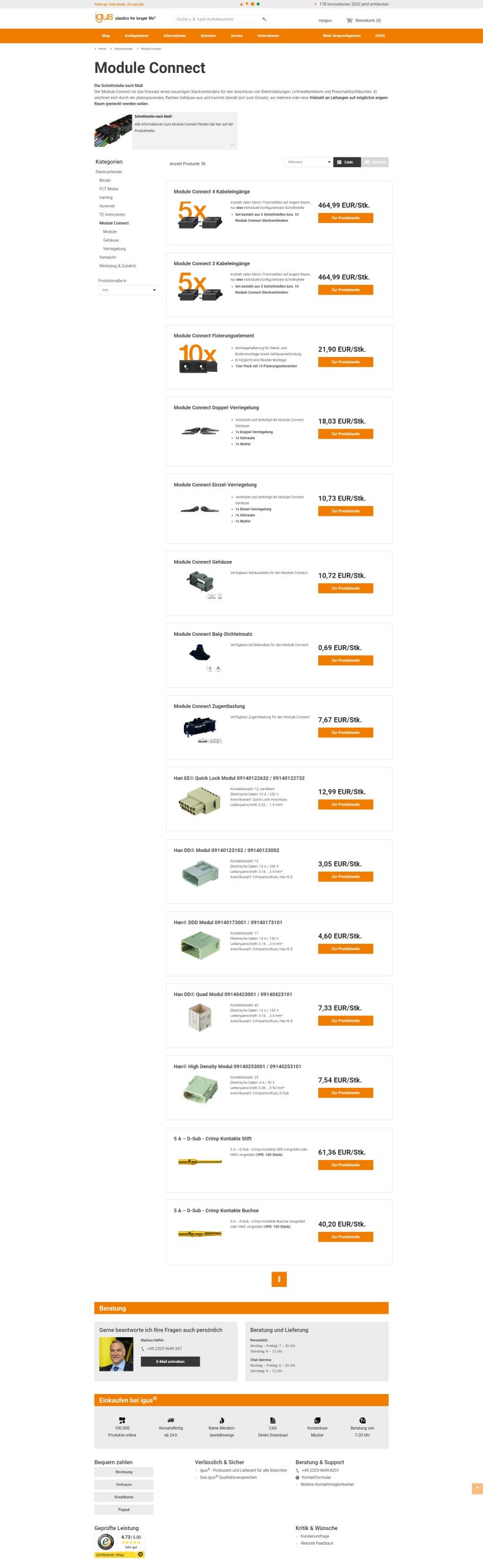 Igus erweitert Online-Shop um Steckverbinder-Einzelteile