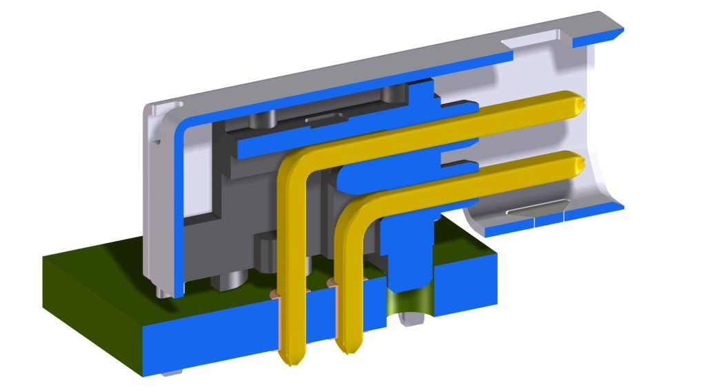  Schnitt durch das CAD-Modell des gewinkelten Leiterplatten-Steckverbinders nach IEC63171-2.