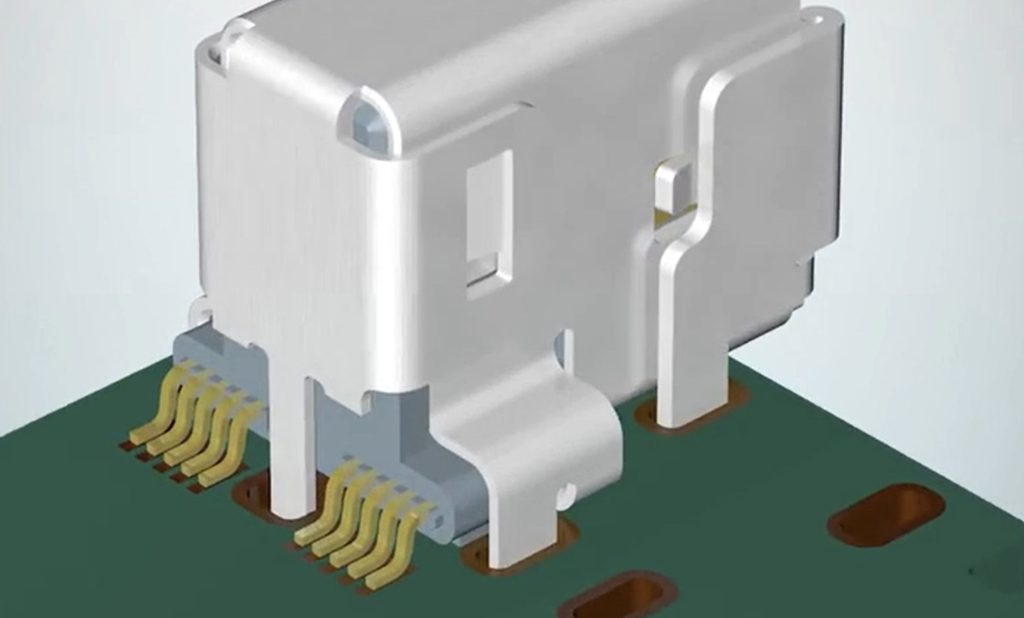  Fünf durchkontaktierbare Laschen an der Buchse schützen die Signalkontakte, erhöhen die Stoß- und Vibrationsfestigkeit und verbessern die EMV-Performance der ix-Steckverbinder. 