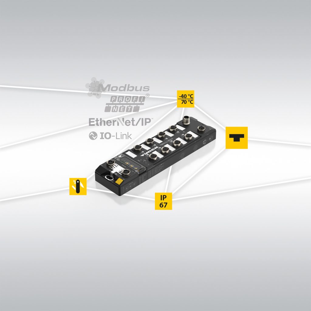  Turcks Universalmodul bietet acht IO-Link-Class-A-Ports oder bis zu 16 DXP-Kanäle für eine hohe Flexibilität.