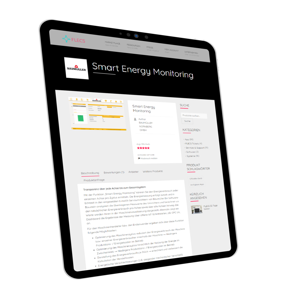  Baumüller ist auf dem Online-Marktplatz von Flecs bereits mit mehreren Apps vertreten - 
etwa dem Smart Energy Monitor.