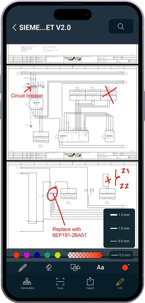  Mit der Redlining-Funktion der Cabinet AR App werden Änderungen vor Ort im PDF erfasst und stehen allen Prozessbeteiligten jederzeit zur Verfügung.